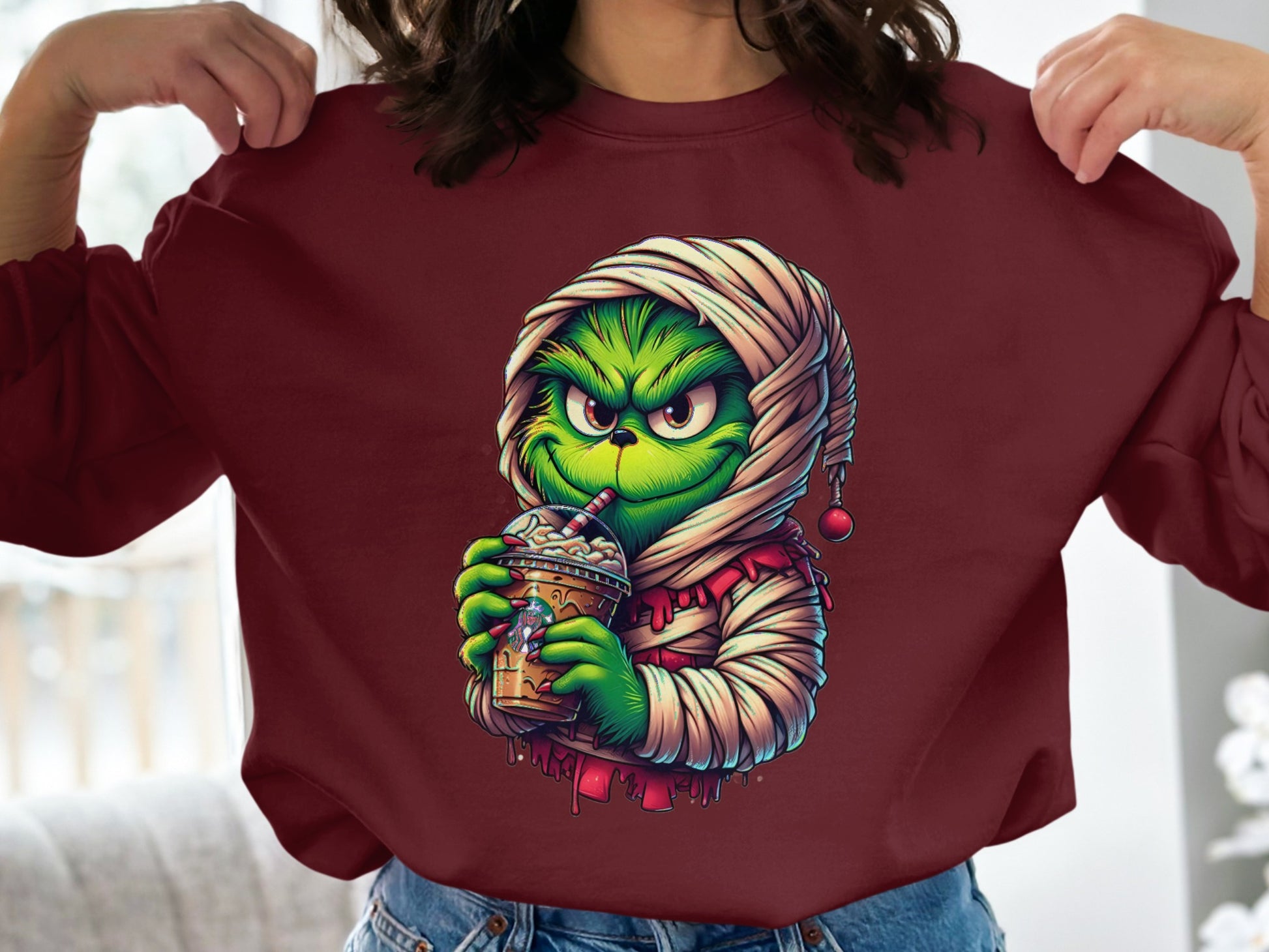 Grinch Mummy Character Design on Cozy Sweater product