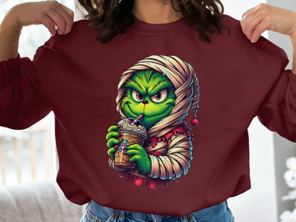 Grinch Mummy Character Design on Cozy Sweater product