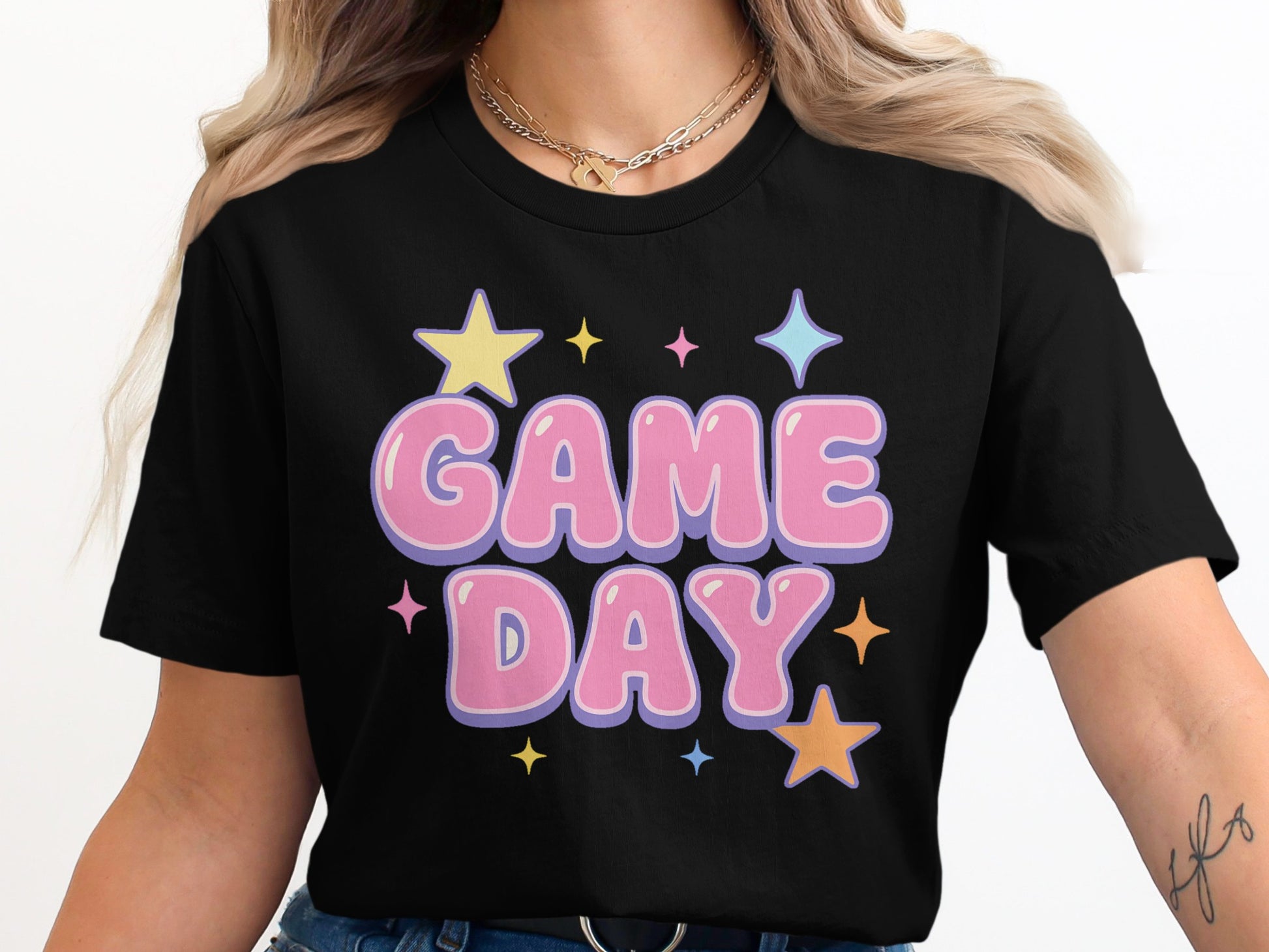 Cute Graphic Game Day T-Shirt with Stars Design product type