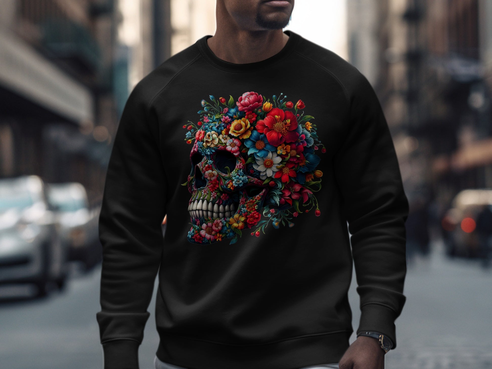 Vibrant Floral Skull Sweatshirt Perfect Streetwear Product