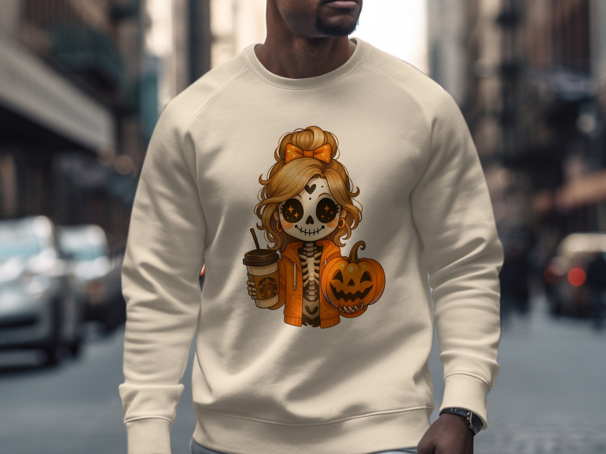 Trendy Halloween Skeleton Motif Cozy Sweatshirt product type