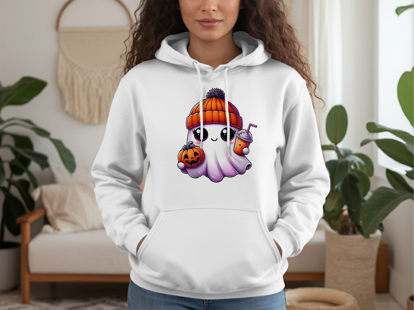 Adorable Ghost Design Hoodie for Halloween product type