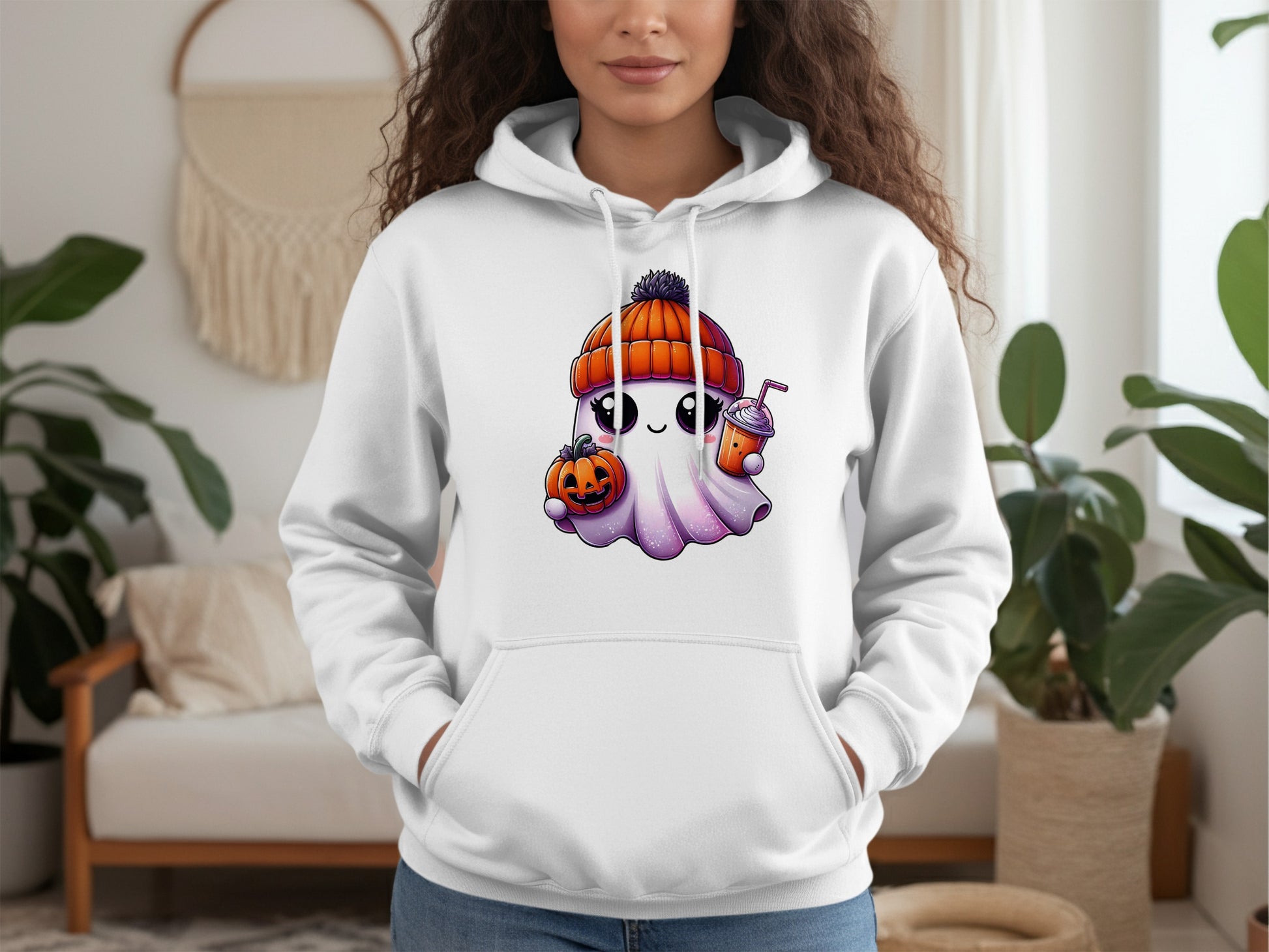 Adorable Ghost Design Hoodie for Halloween product type