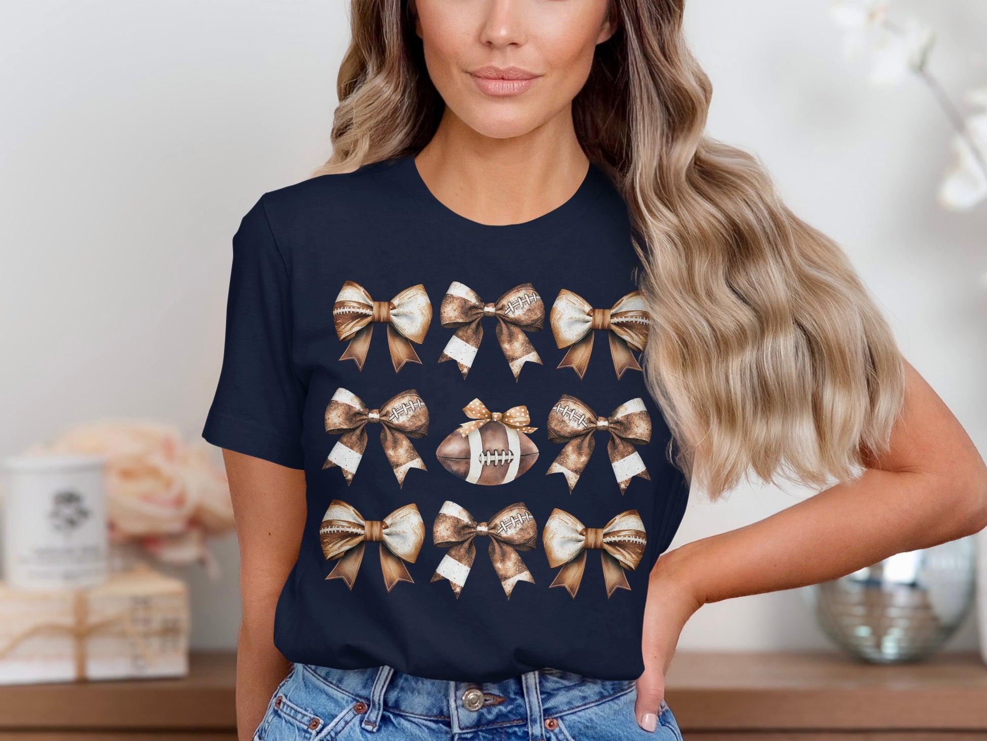 Football Themed Bow Design Women's T-shirt product type