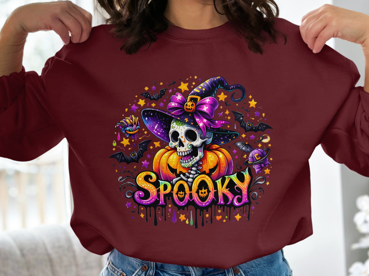 Spooky Halloween Witch Skull Graphic Sweatshirt product