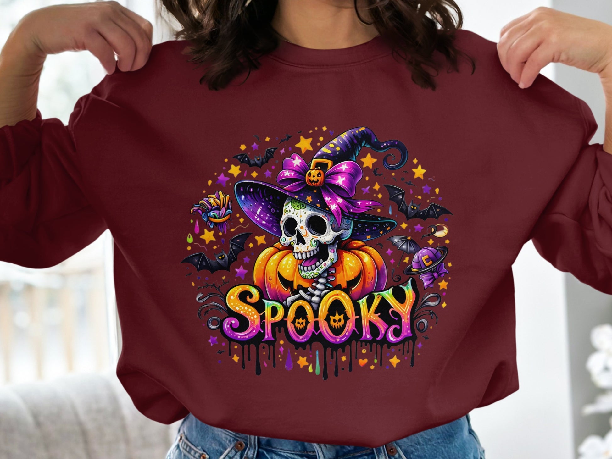 Spooky Halloween Witch Skull Graphic Sweatshirt product