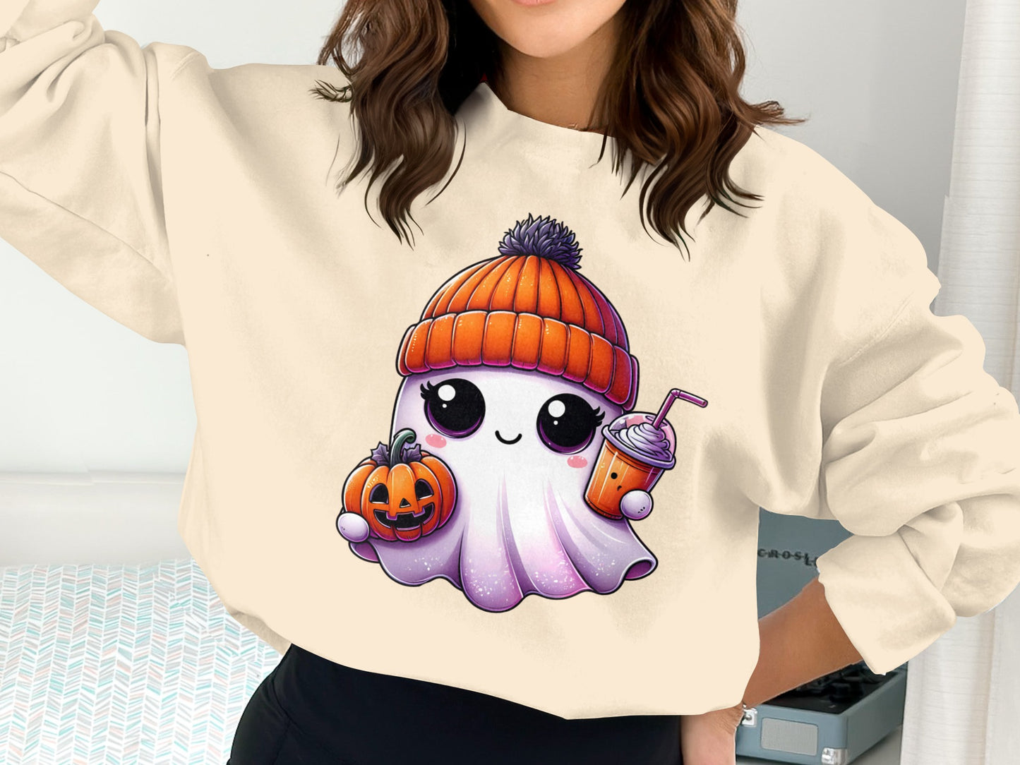 Cute Ghost With Pumpkin Halloween Sweatshirt product