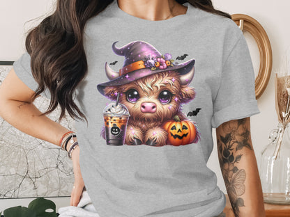 Adorable Witch Cow With Pumpkin Halloween T-Shirt product type