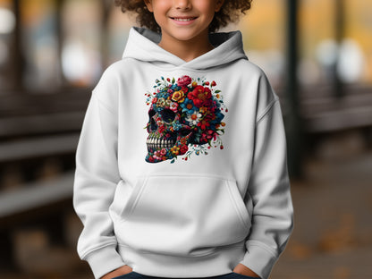 Colorful Floral Skull Graphic Kids Hoodie Product