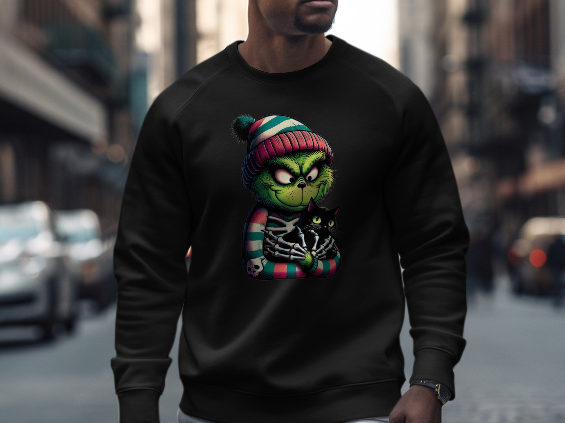 Grumpy Green Character With Black Cat Sweatshirt product