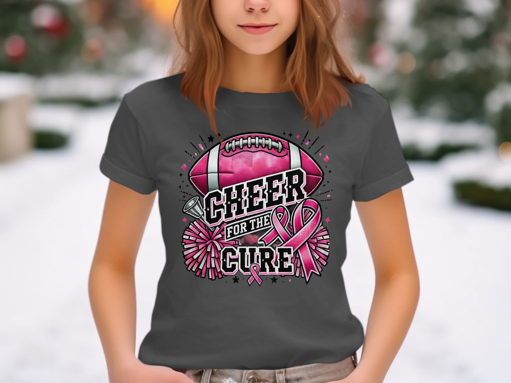 Cheer for the Cure Pink Ribbon Football T-shirt product