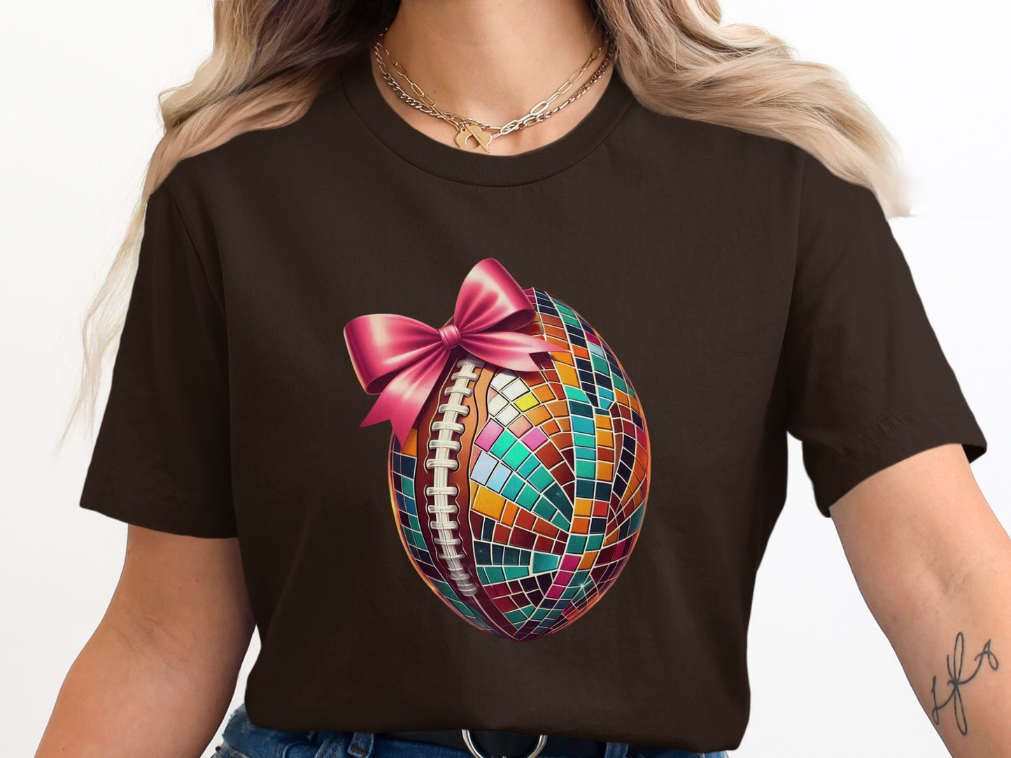 Colorful Mosaic Egg with Pink Bow Design T-Shirt product type