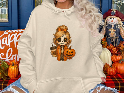 Cute Pumpkin Coffee Skeleton Halloween Hoodie product