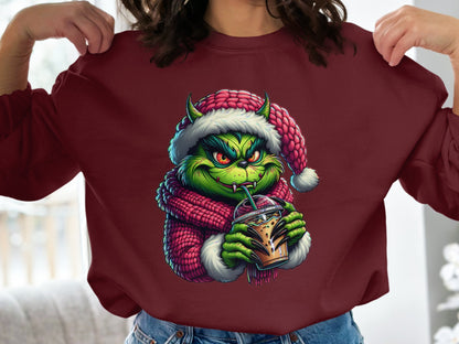 Grinch Drinking Coffee Red Christmas Sweatshirt product type