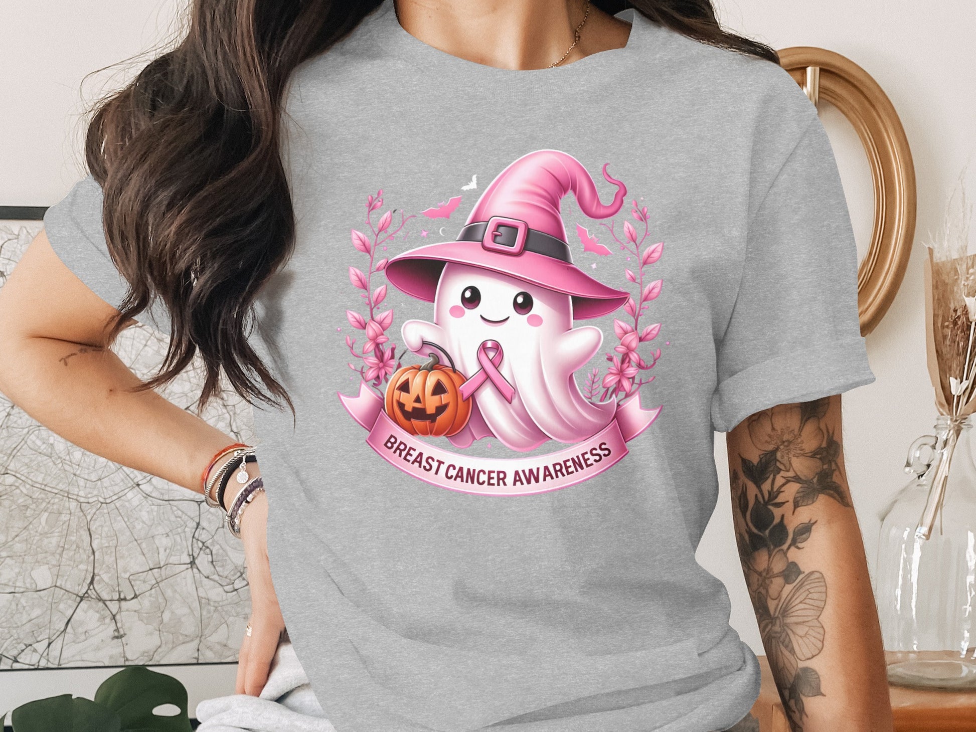 Breast Cancer Awareness Ghost Witch T-shirt product
