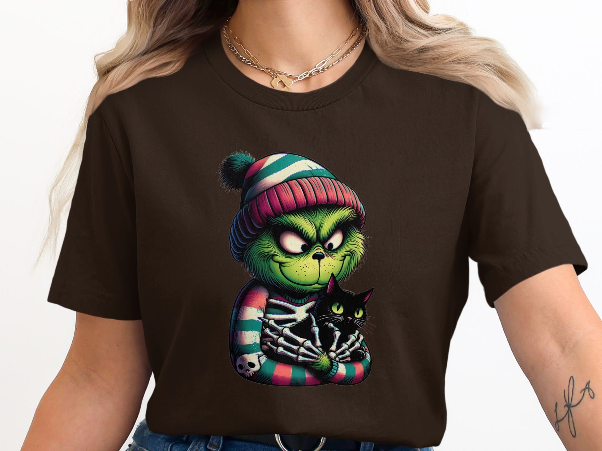 Grinch Holding Cat in Winter Beanie T-Shirt product