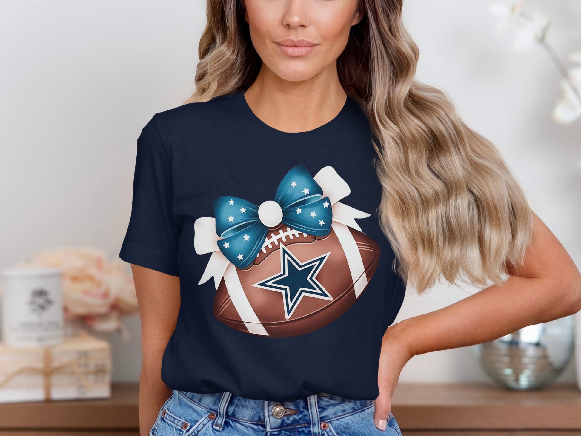 Stars and Football Bow Graphic Printed T-shirt product