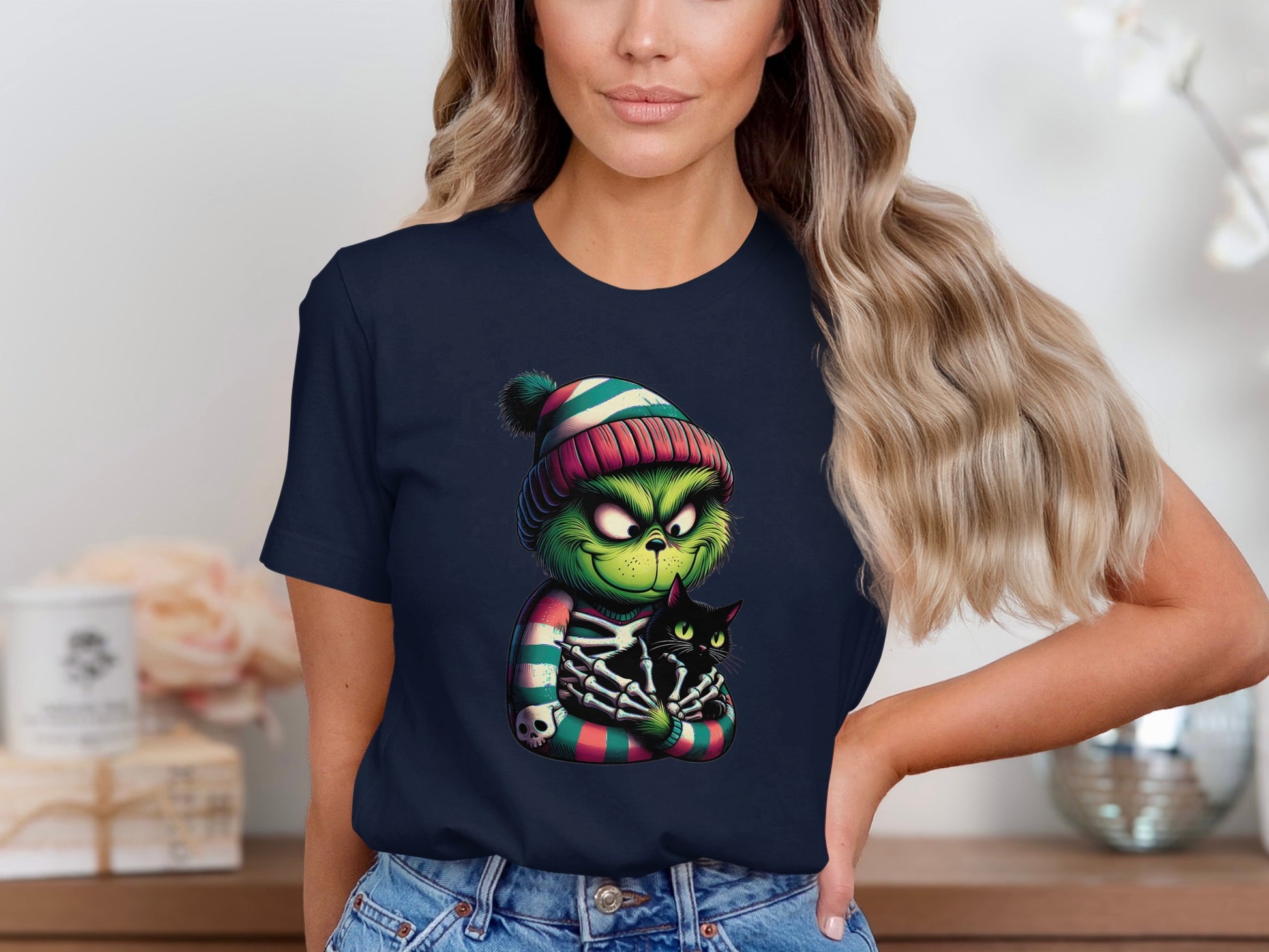 Grumpy Green Character with Cat Graphic T-shirt product