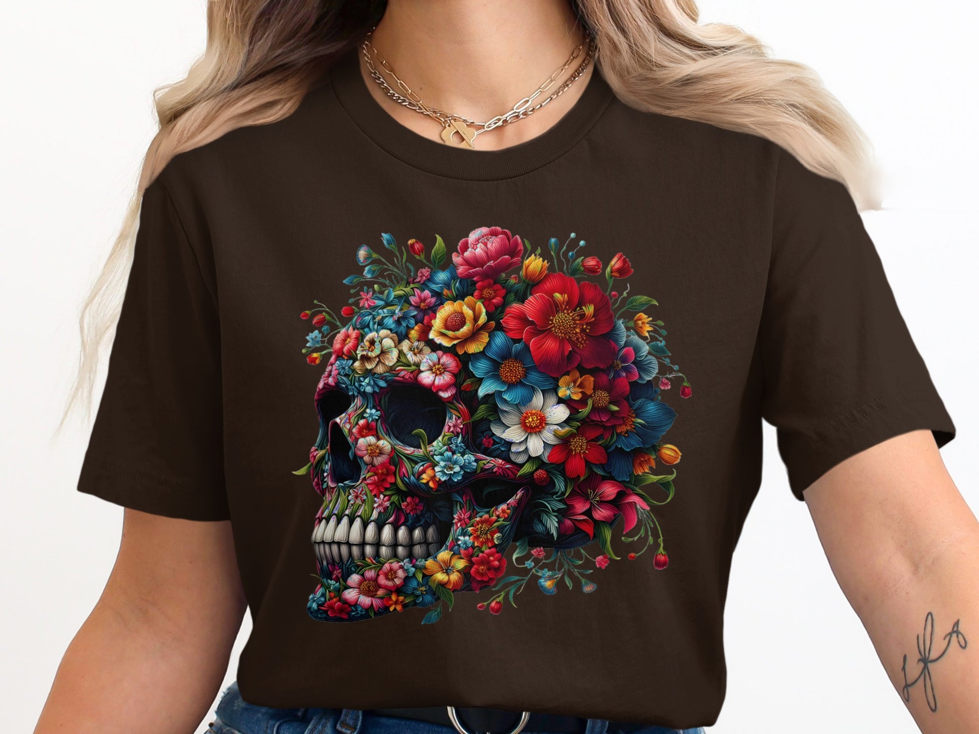 Floral Skull Printed Fashion Tee product type