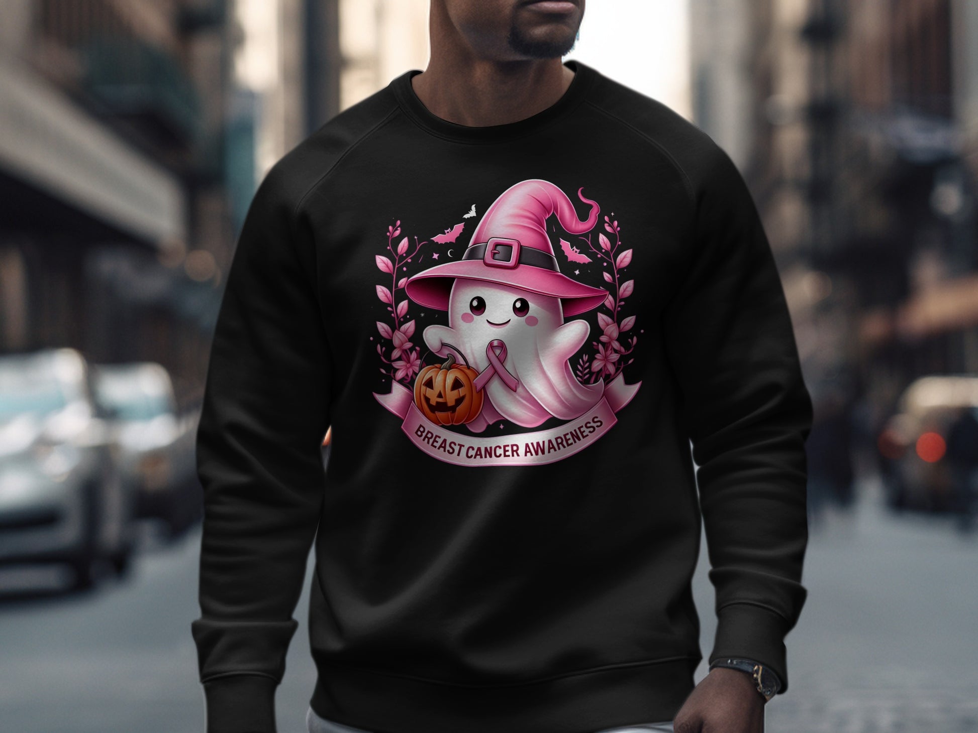 Breast Cancer Awareness Witch Ghost Sweatshirt
