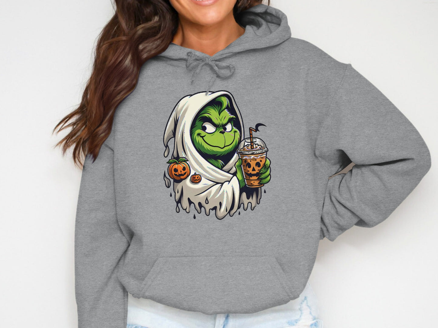 Halloween Grinch Ghost Holding Drink Hoodie product