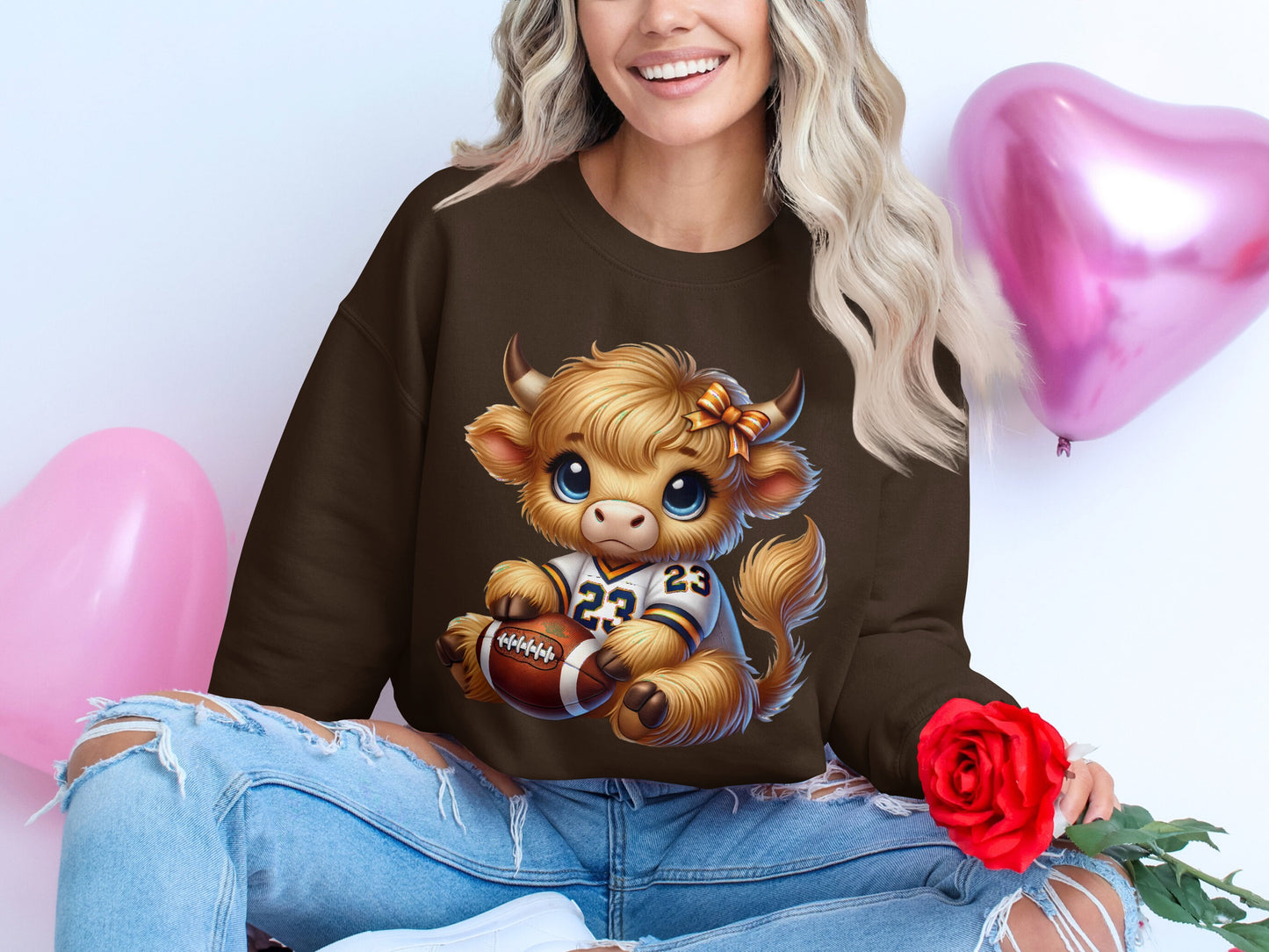 Cute Cow Holding Football Sweater Fun Animal Sweatshirt product