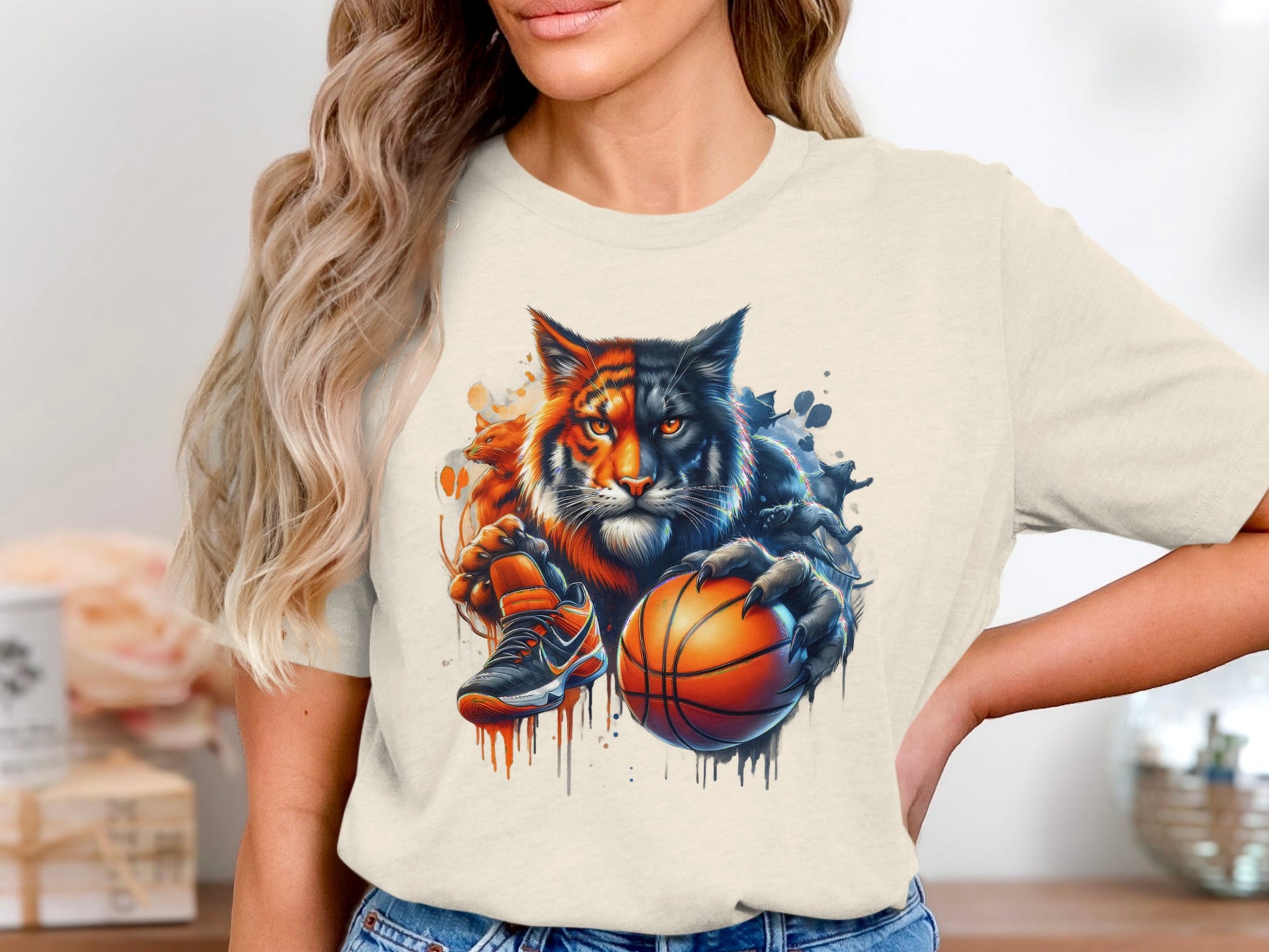 Fierce Cat Playing Basketball Graphic T-Shirt product type