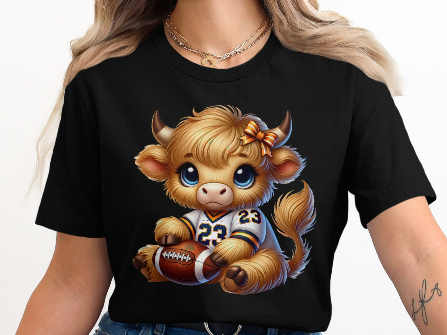 Adorable Cartoon Cow Football Player Graphic Tee product