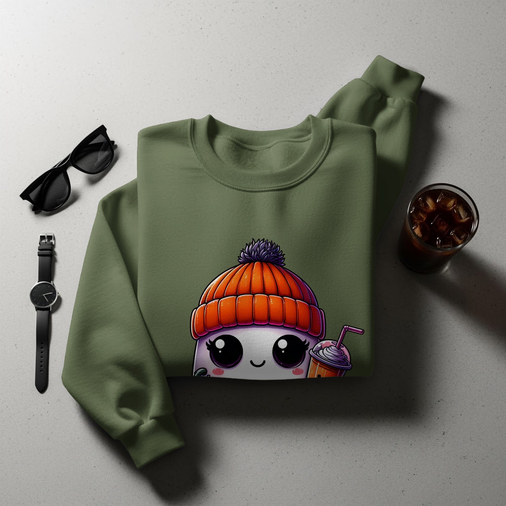 Cute Beanie Wearing Cartoon Character Sweatshirt product