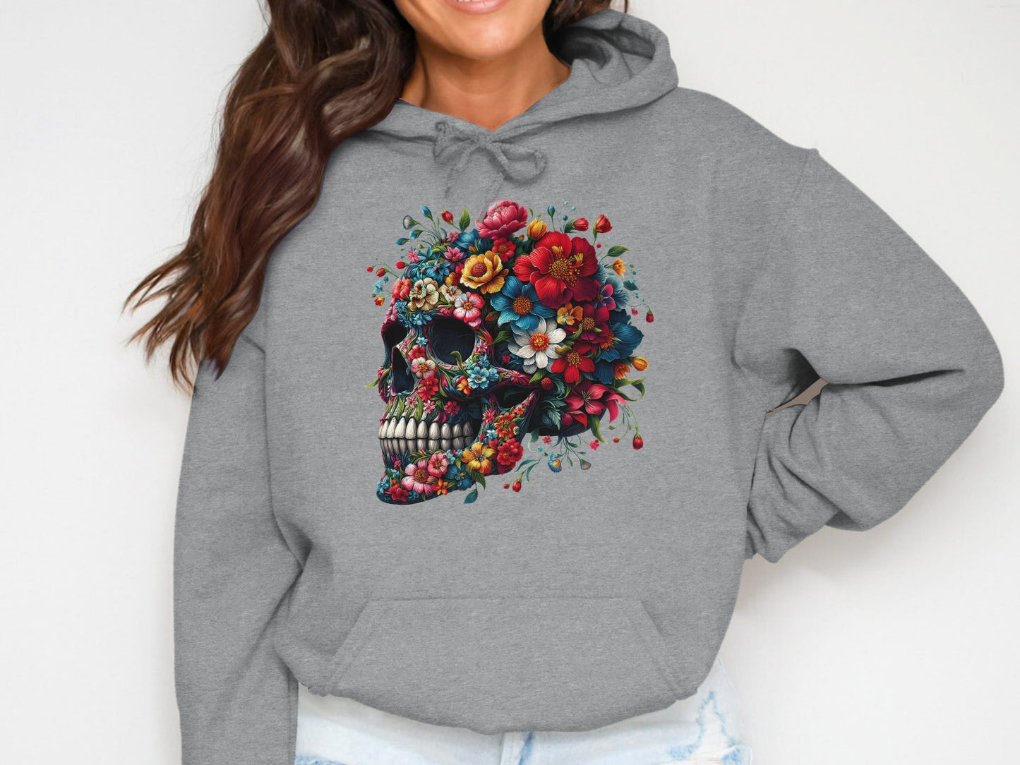 Colorful Floral Skull Design Graphic Hoodie product