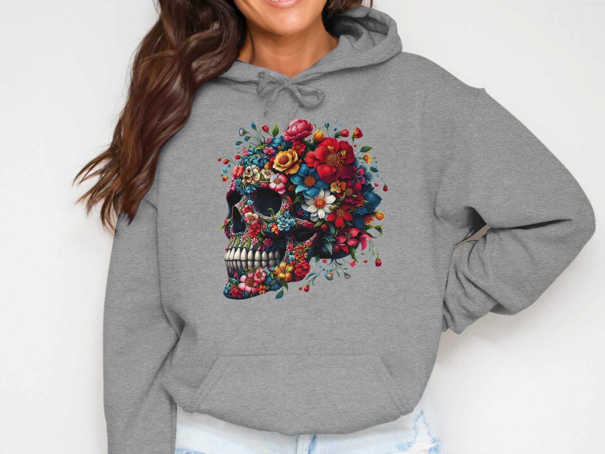Colorful Floral Skull Design Graphic Hoodie product