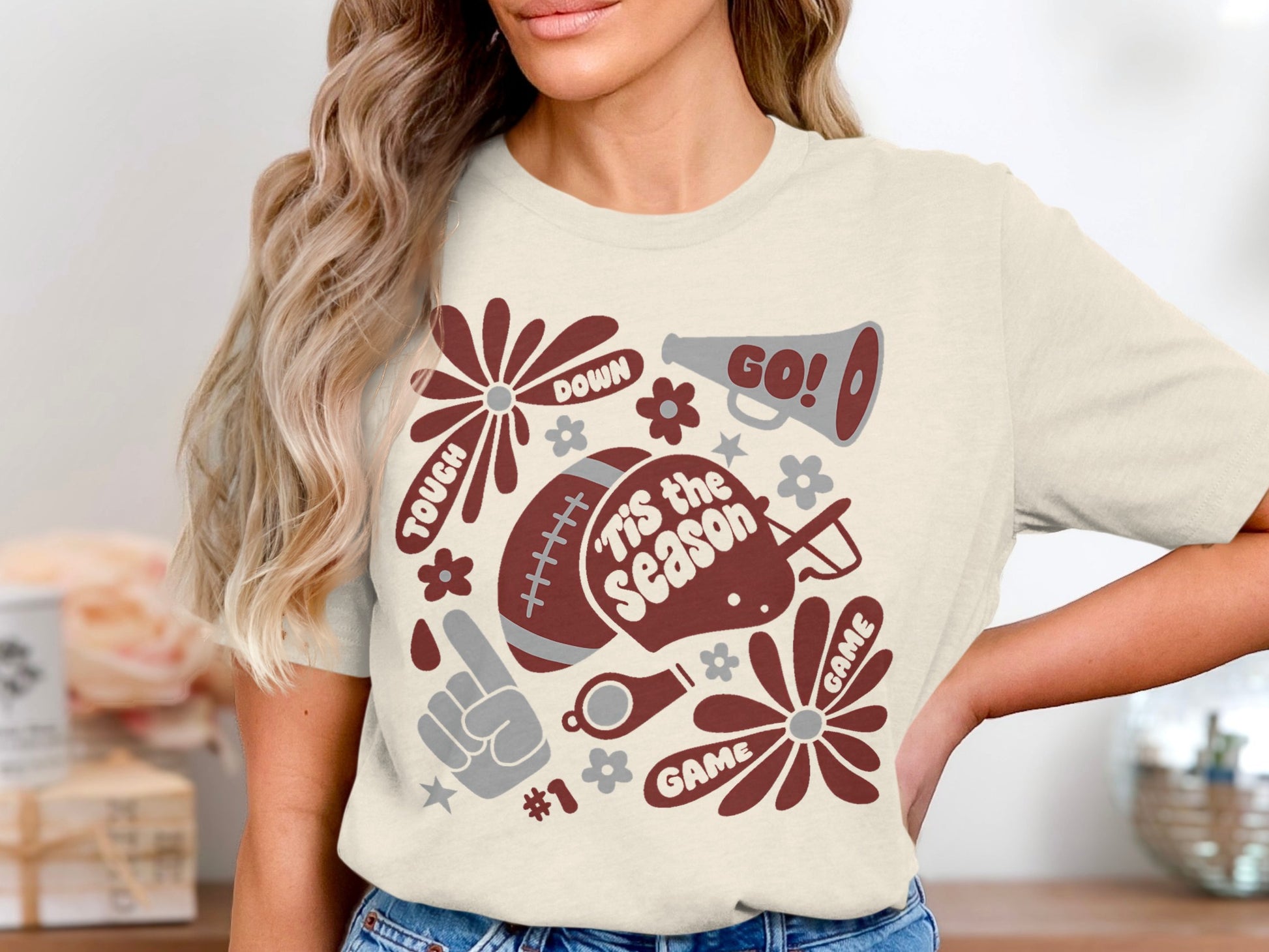 Tis The Season Football Theme Graphic Tee Shirt product