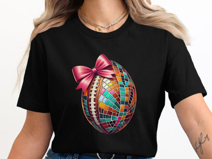 Colorful Patterned Football with Bow Black T-Shirt product type