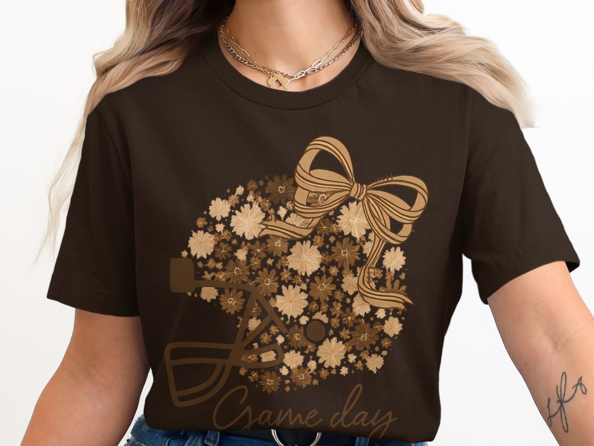 Chic Flower Bow Wreath Game Day Graphic T-Shirt product