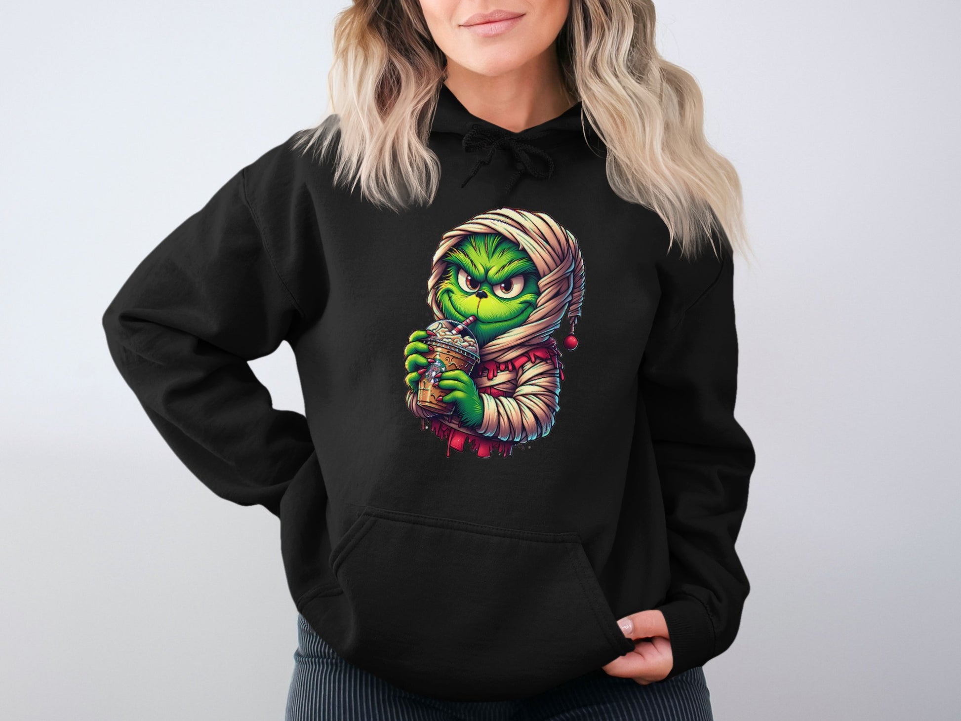 Grinning Character in Hoodie Art Printed on Sweatshirt product