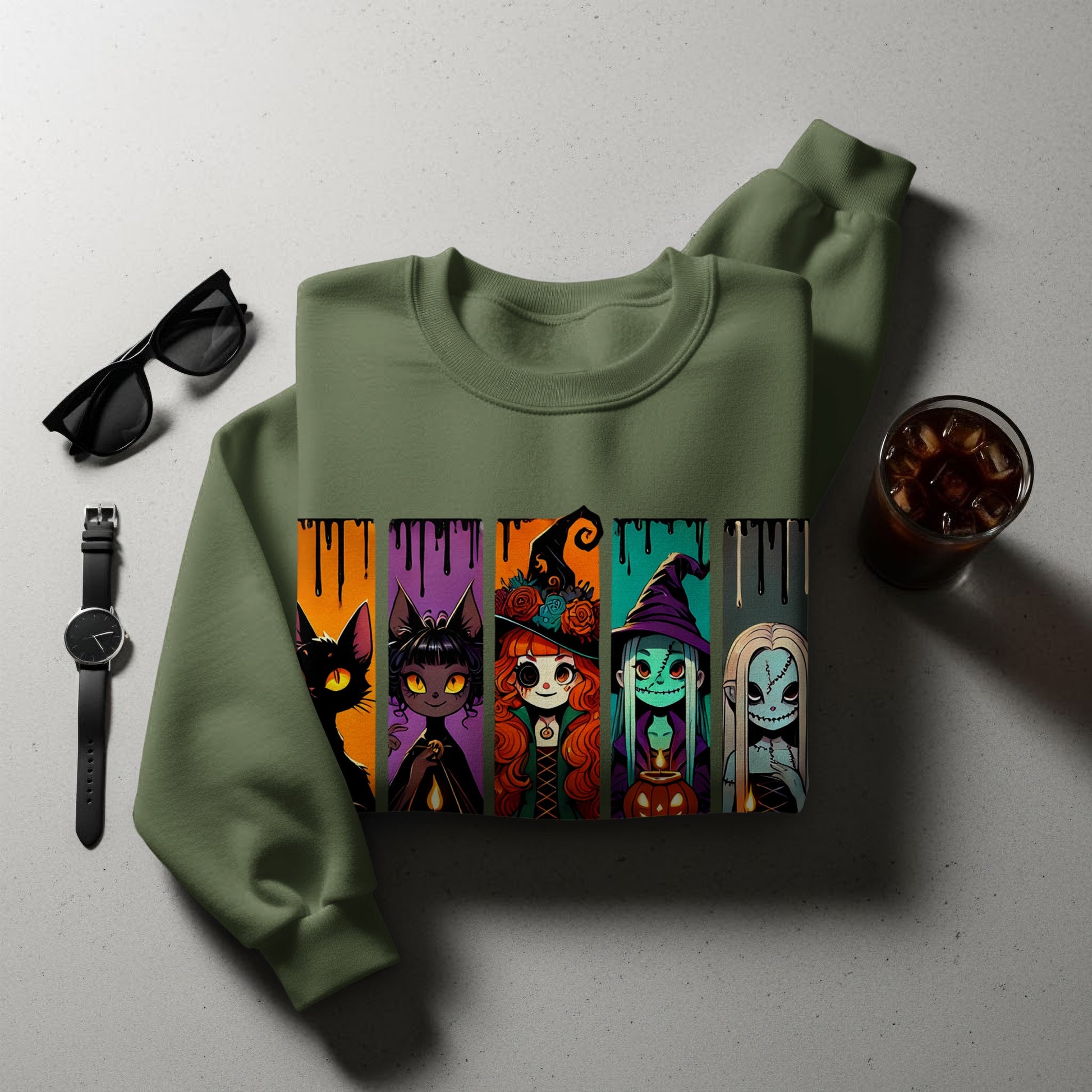 Halloween Cartoon Characters Design Green Sweater product