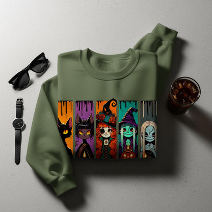 Halloween Cartoon Characters Design Green Sweater product
