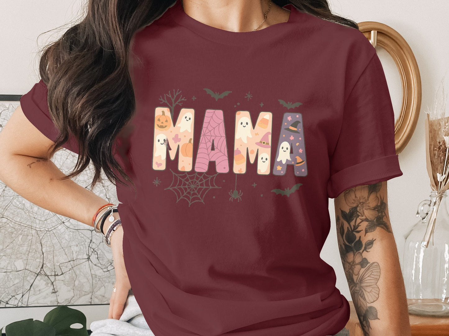 Halloween-Themed Lettered Mama T-Shirt product type
