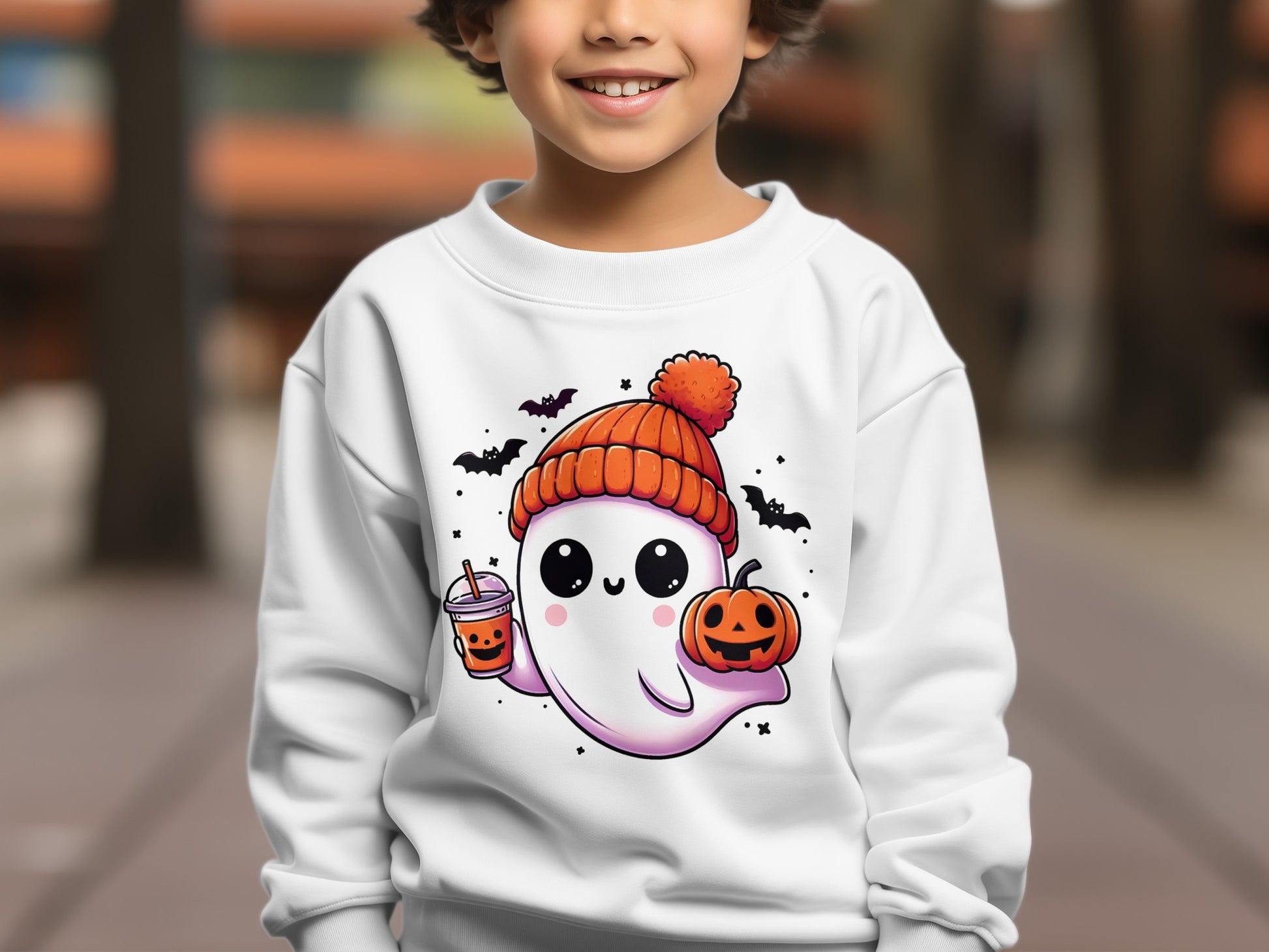 Cute Ghost with Pumpkin Halloween Sweater product type