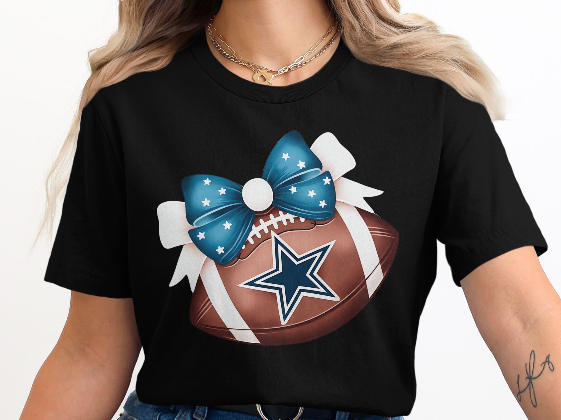 Football Graphic Tee with Star and Bow Design product