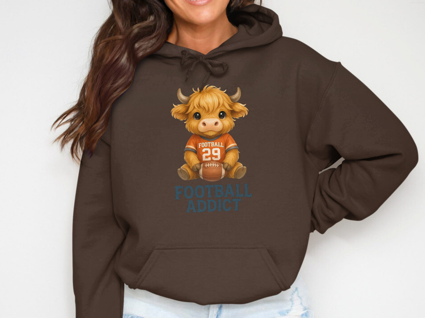 Football Addict Hoodie with Adorable Cow Cartoon product type
