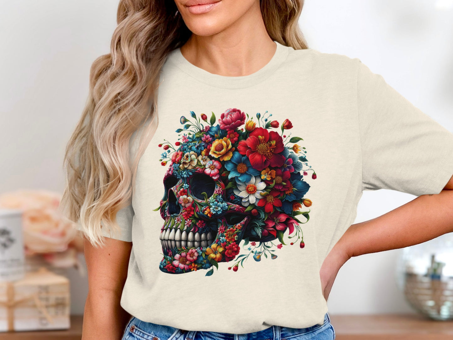 Colorful Floral Skull Short Sleeve Tee product