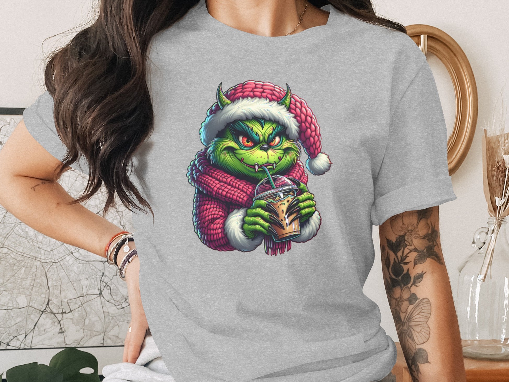 Grinch Drinking Coffee Christmas Graphic T-shirt product type