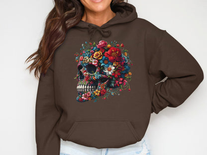 Floral Skull Print Pullover Hoodie Cozy Sweatshirt product type