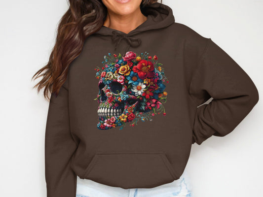 Floral Skull Print Pullover Hoodie Cozy Sweatshirt product type