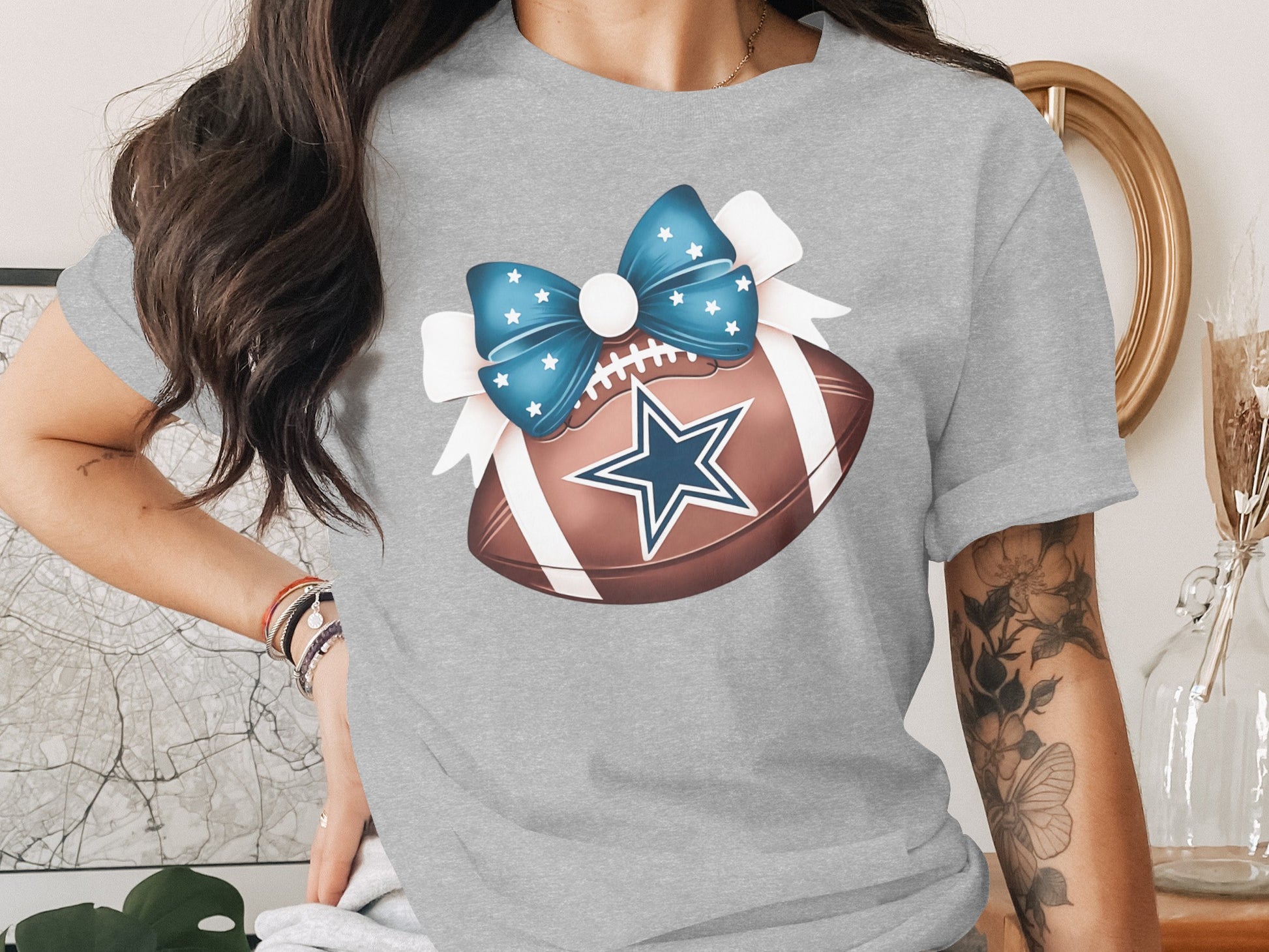 Football Graphic Tee with Bow Design product type