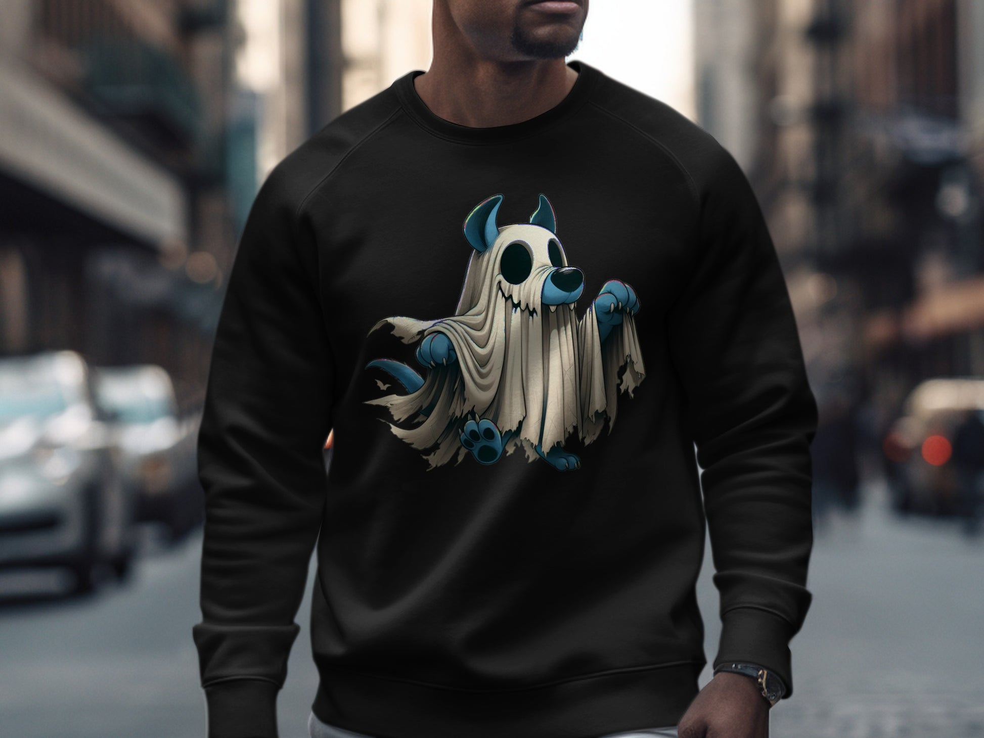 Ghostly Canine Graphic on Black Crewneck product