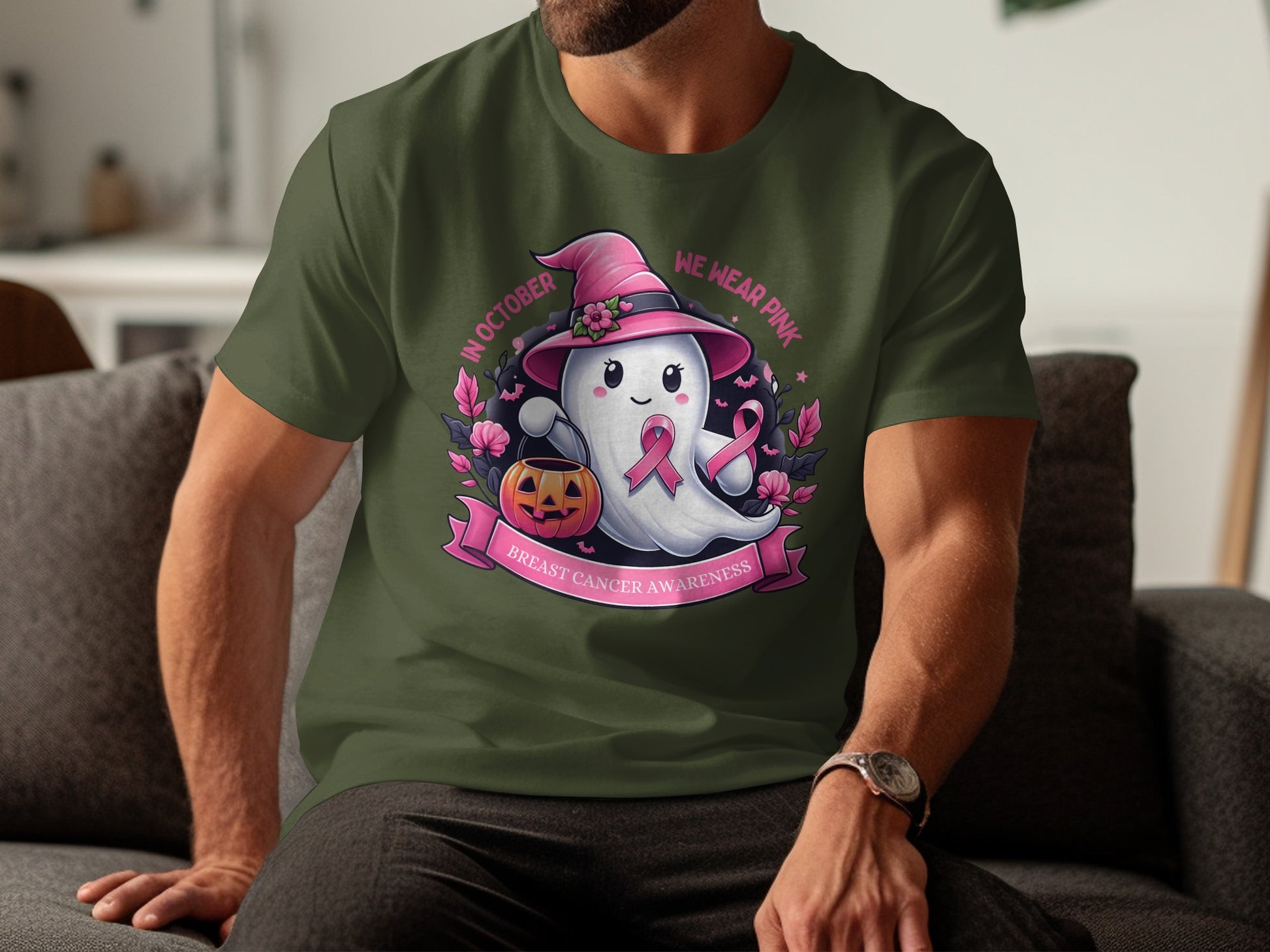 Halloween Ghost Breast Cancer Awareness T-shirt product