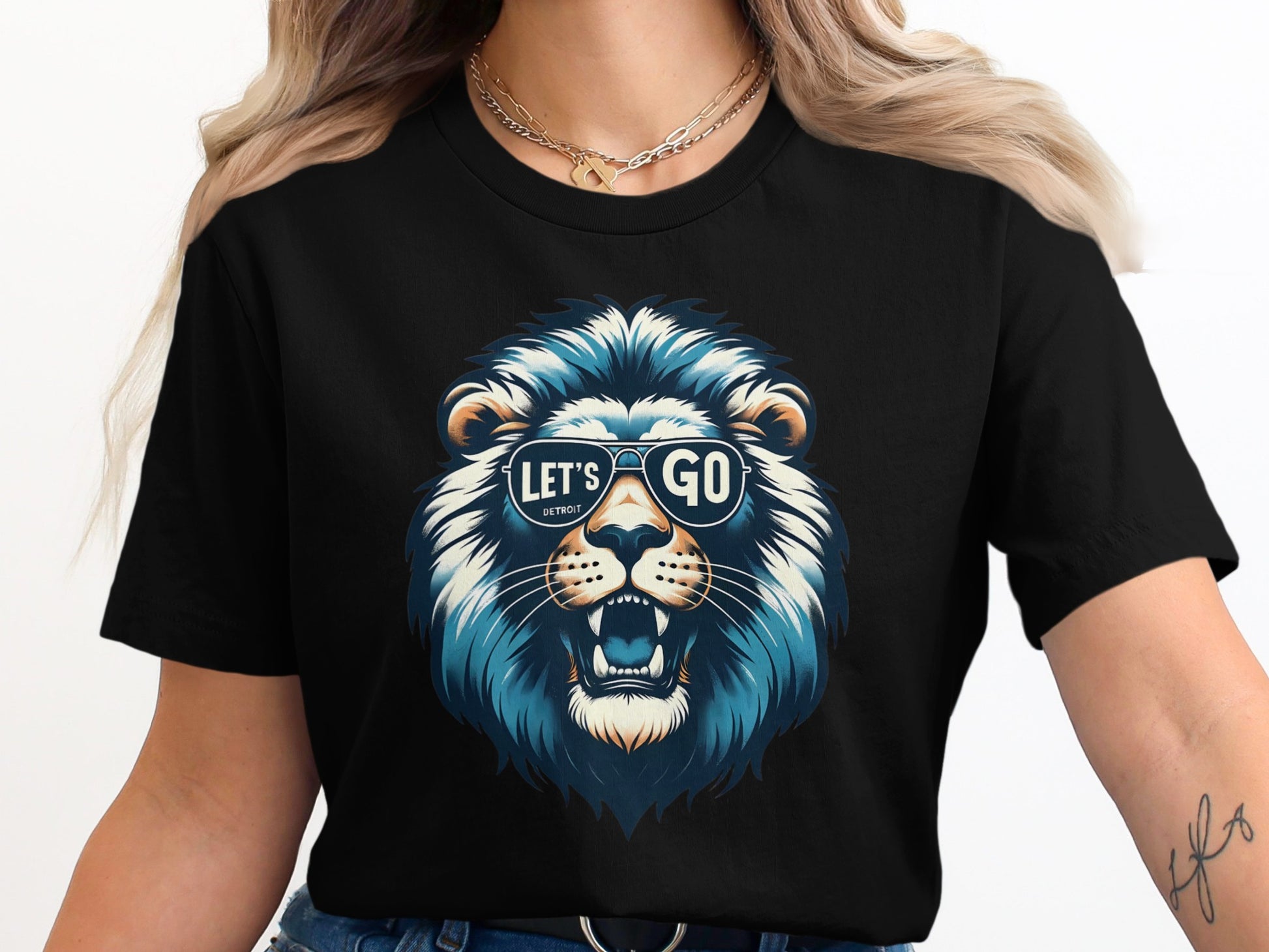 Let's Go Roaring Lion Graphic Print Black T-Shirt product