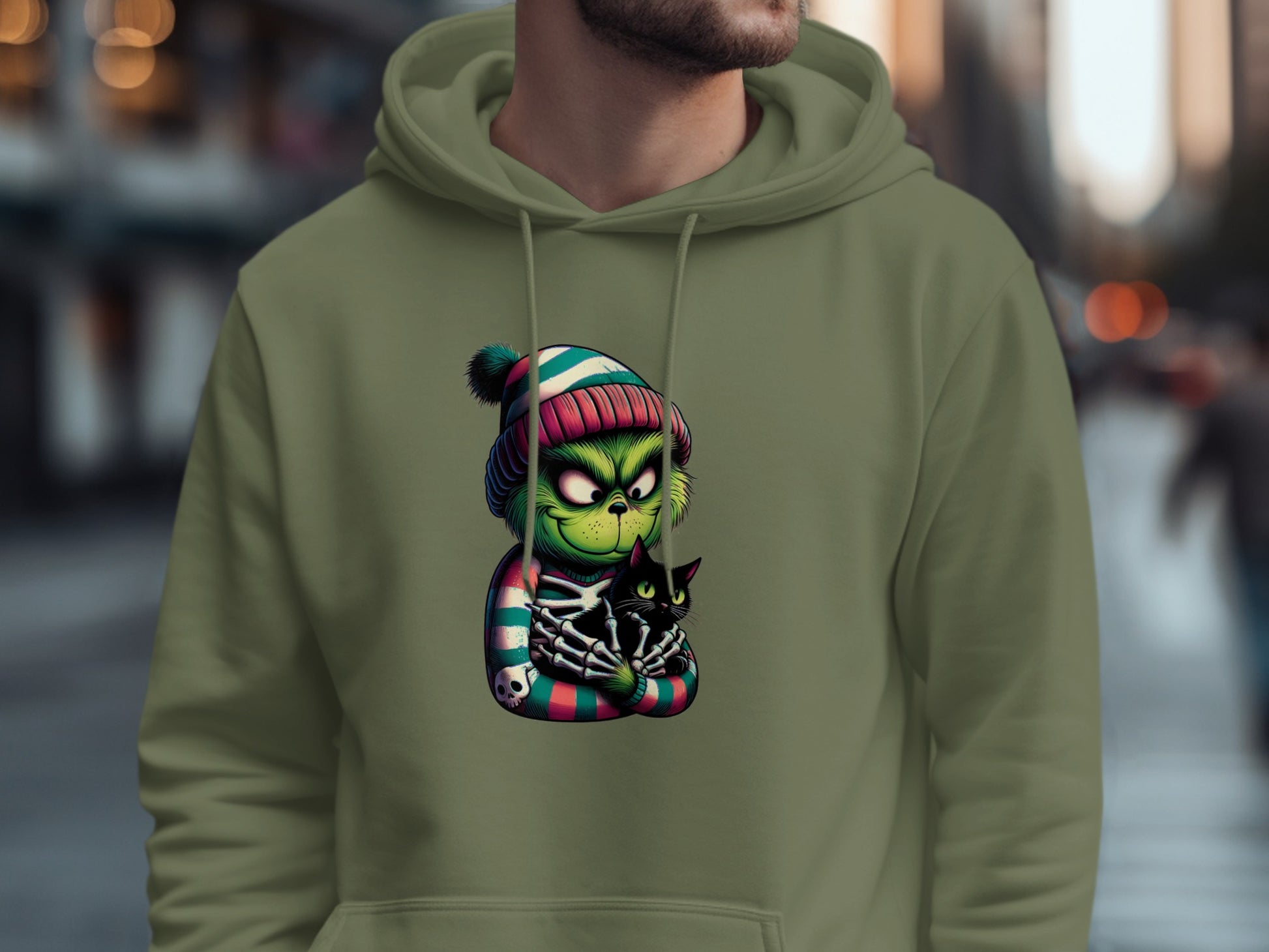 Festive Grumpy Green Character Cozy Hoodie Product